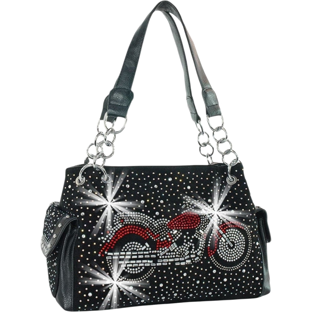 SALE Studded Rhinestone Bling Black Motorcycle Bike Design Handbag Purse